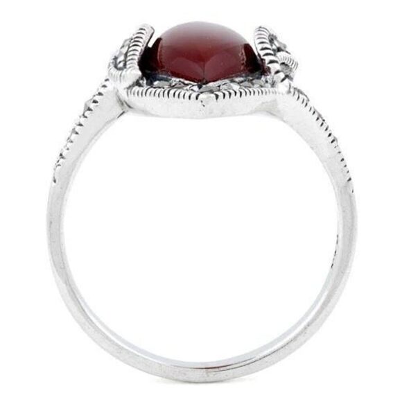 Sterling Silver Red Agate Marquise Marcasite Ring New - Picture 3 of 6